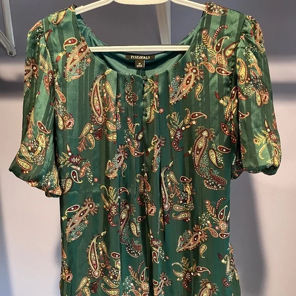 Roz & Ali Size Medium Green, Burgundy, and Taupe Top - Picture 1 of 4